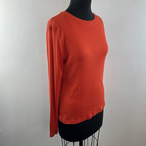 Peruvian Connection Orange Long Sleeve Top Pima Cotton Knit Ribbed Size Medium M - Picture 4 of 9